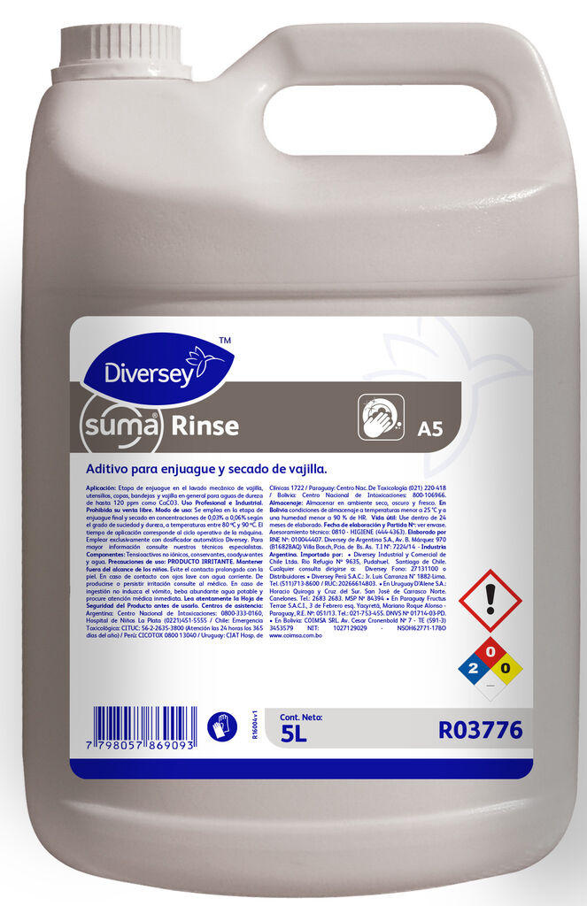 SUMA RINSE 4x5L - ADITIVO PARA ENJUAGUE Y SECADO DE VAJILLA